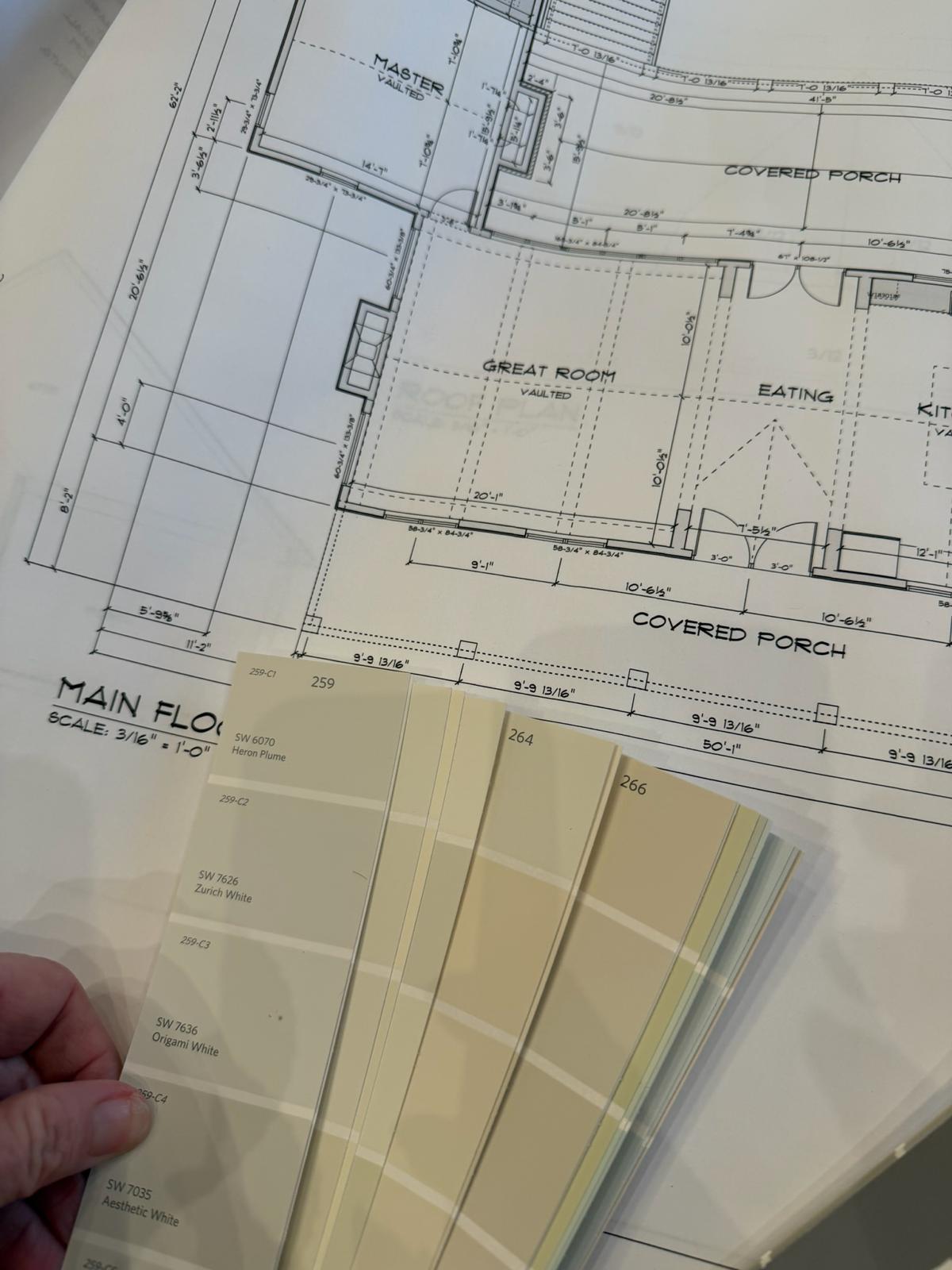 A home floor plan and finish samples